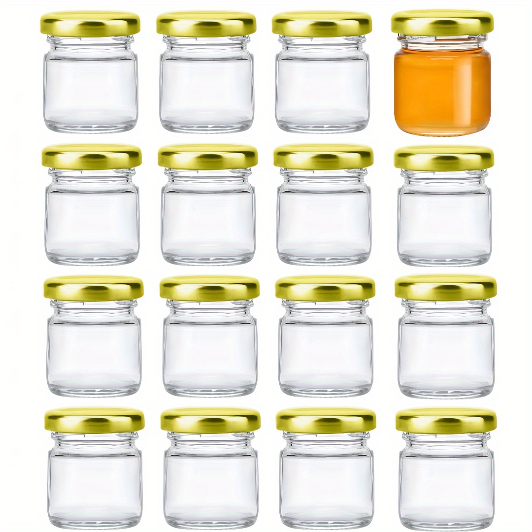 

16-pack Mini Glass Jars With Golden Screw Lids, 45ml Multipurpose Canisters, Dishwasher Safe Reusable Round Containers For Honey, Jam, Seasonings, Candle Holders, Wedding Party Favors Diy Crafts