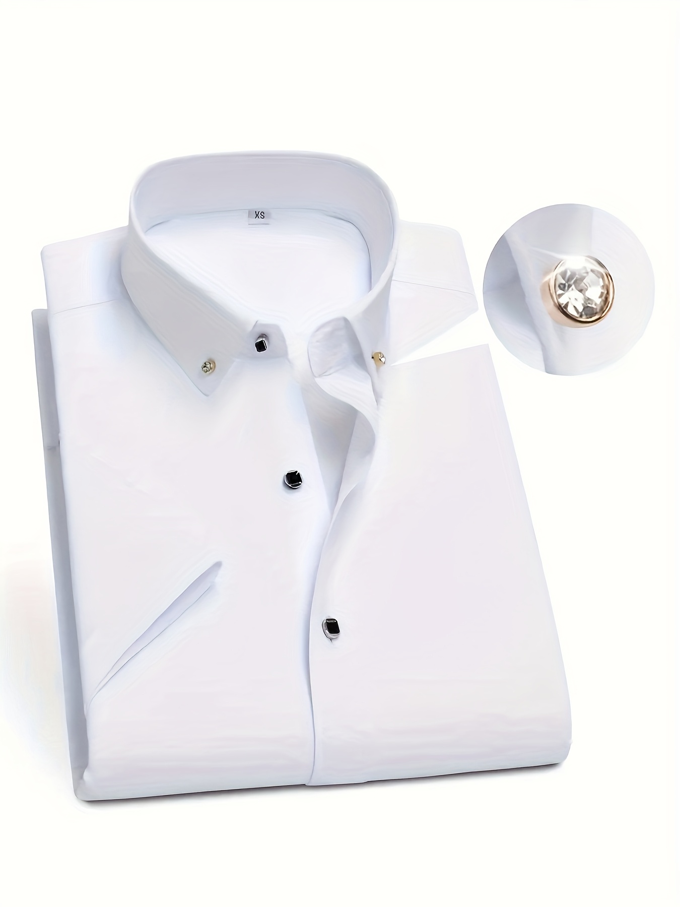*'S Fitted Short-Sleeve Shirt with a Diamond Button, Slightly Stretchy,  Suitable for Casual * And Activities