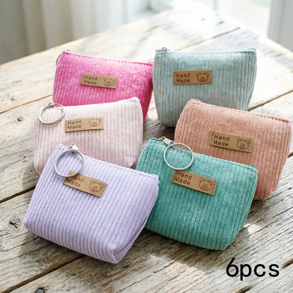 TEMU Vintage Corduroy Mini Coin Purse With Keyring, Little Coin Pouch, Portable Storage Pouch For Women, Gift Options