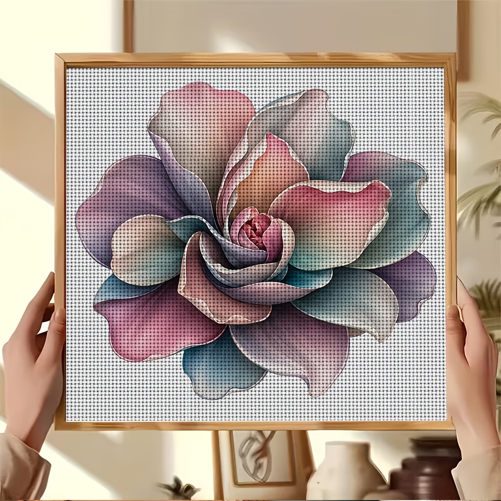 New DIY Cross-Stitch Printed Kit, Frameless Colorful Gradient Petal Flower Pattern