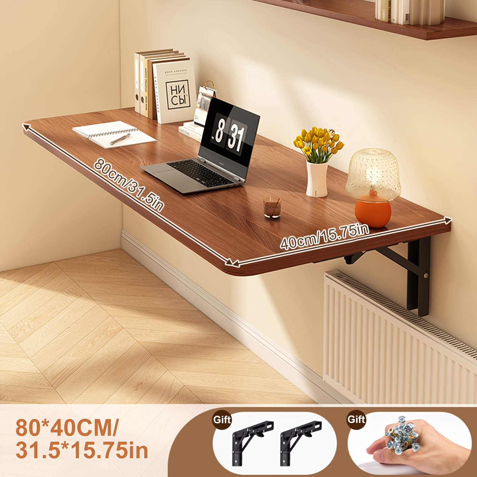 Image of Wall-mounted Folding Table Suitable For Small Spaces - Space- Folding Desk With /mdf Frame, Waterproof Easy-, Design For Home Office, Kitchen, Dorm, Apartment - Easy Assembly