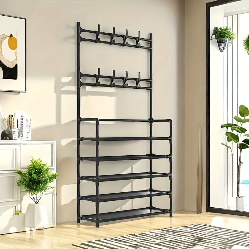 versatile 5 tier metal coat rack freestanding organizer for clothes hats shoes entryway bedroom balcony black details 8