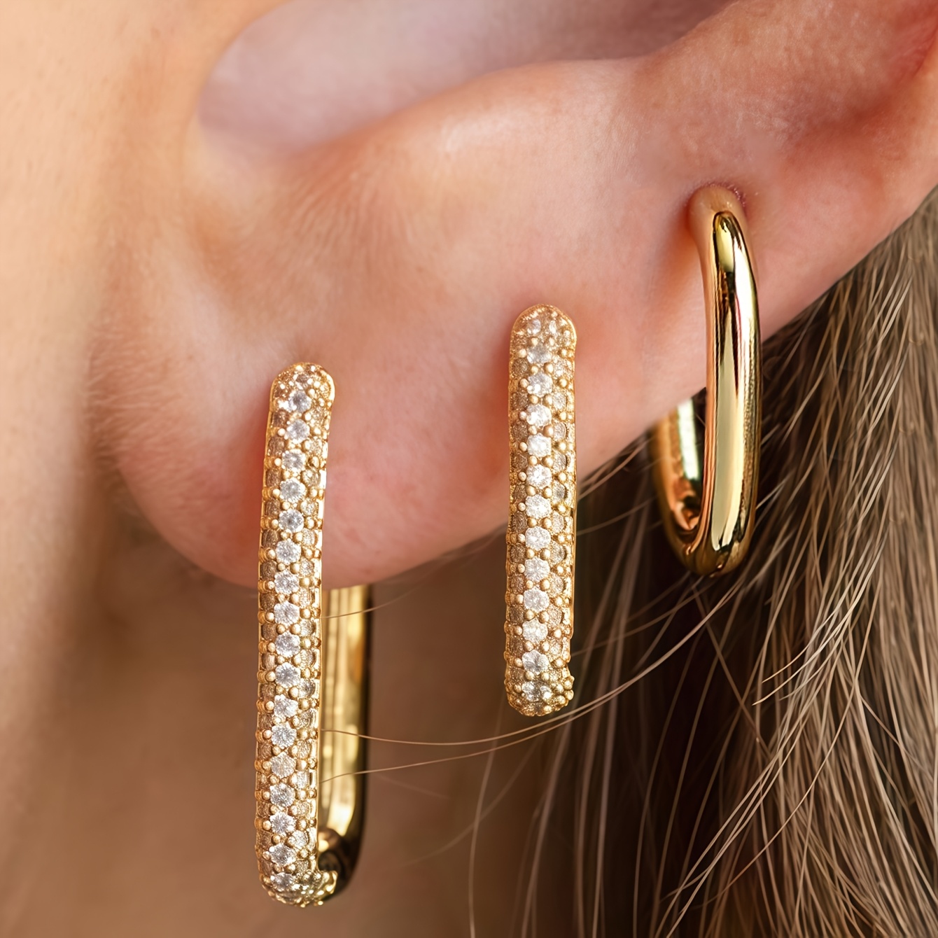 TEMU 3pcs Elegant Women's Fashion Earrings, Exquisite Retro Synthetic Zirconia Inlaid U-shaped Studs, Banquet Daily Jewelry Additions