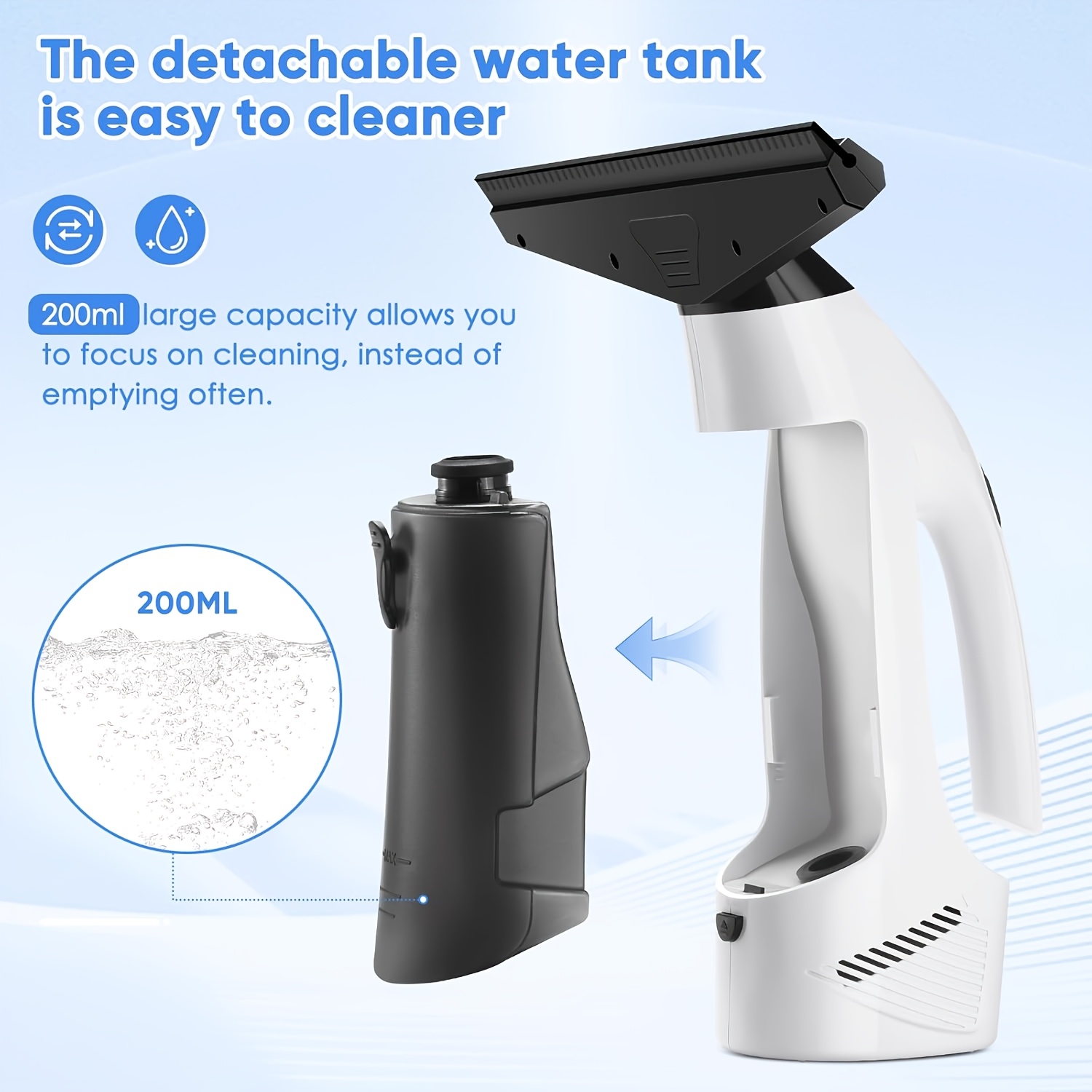 window vacuum squeegee cordless 2000pa electric window cleaner tool with 2200mah 150ml water collection tank window cleaning kit shower squeegee for glass doors windows mirrors car white 1