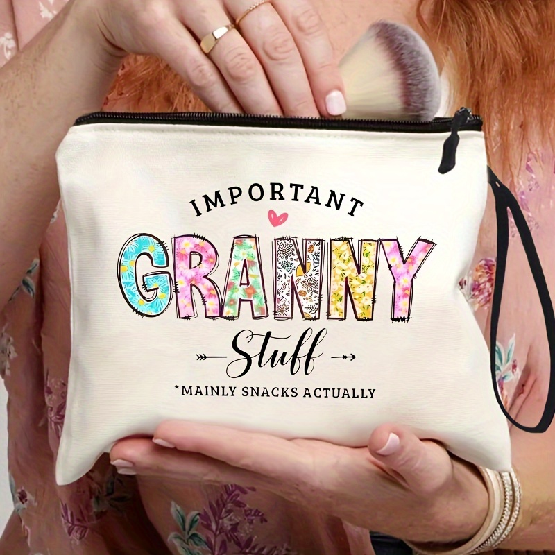 

Chic 'granny' Letter Print Makeup Bag - Lightweight, Zippered Cosmetic & Travel Pouch For Women - Perfect Birthday Or Gift