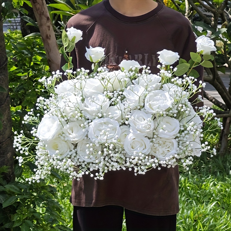 

Elegant 22" White Artificial 's Breath & - Diy Wedding, Engagement, Valentine's Day Decor | Floral Arrangement For Home & Party Tabletop Display, Shower Decorations