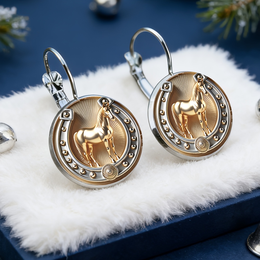 TEMU Print French Earrings, Alloy Material, Glass Inlaid, Women's Fashion Gifts, Suitable For Daily Wear With Exquisite Earrings