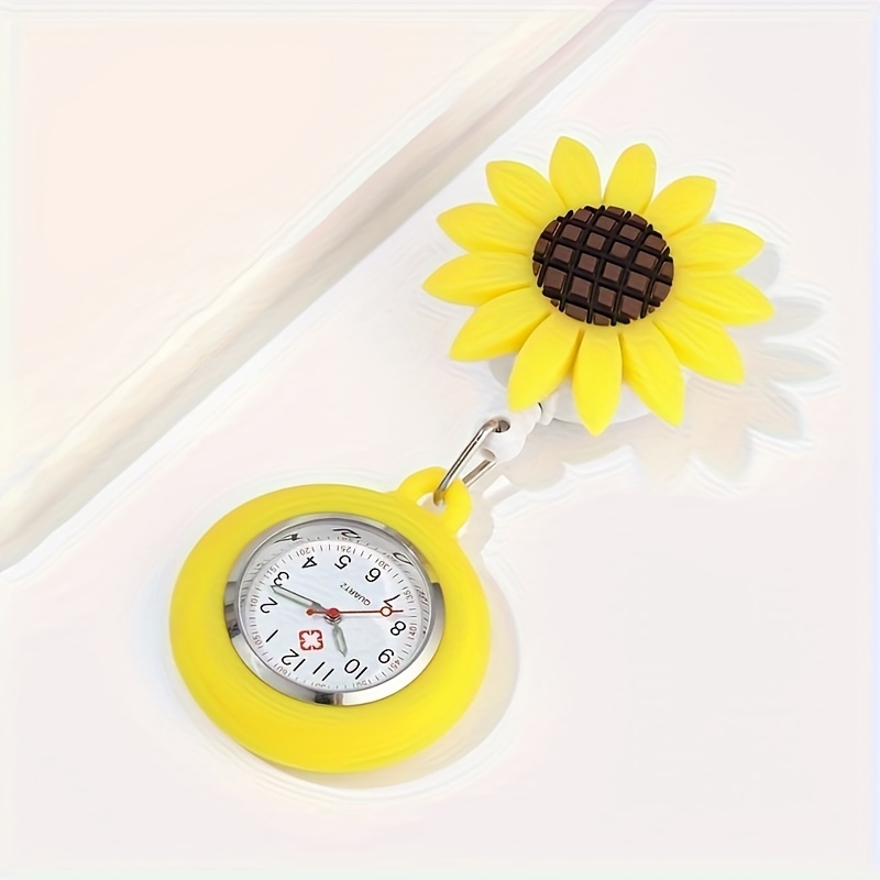 yellow silicone nurse watch with sunflower badge quartz movement