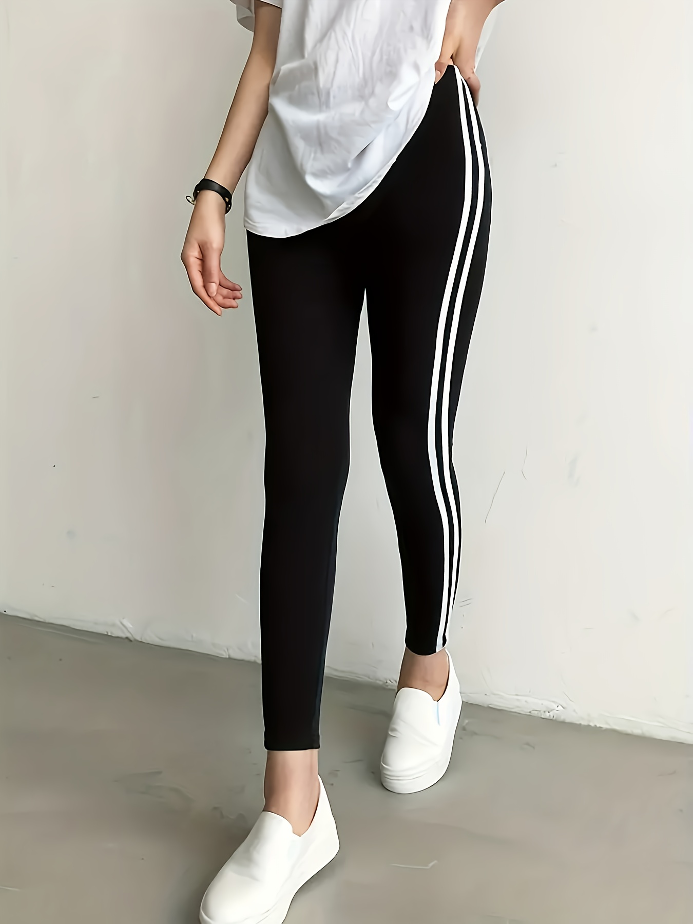 womens casual all match side seam with white trim tight leggings