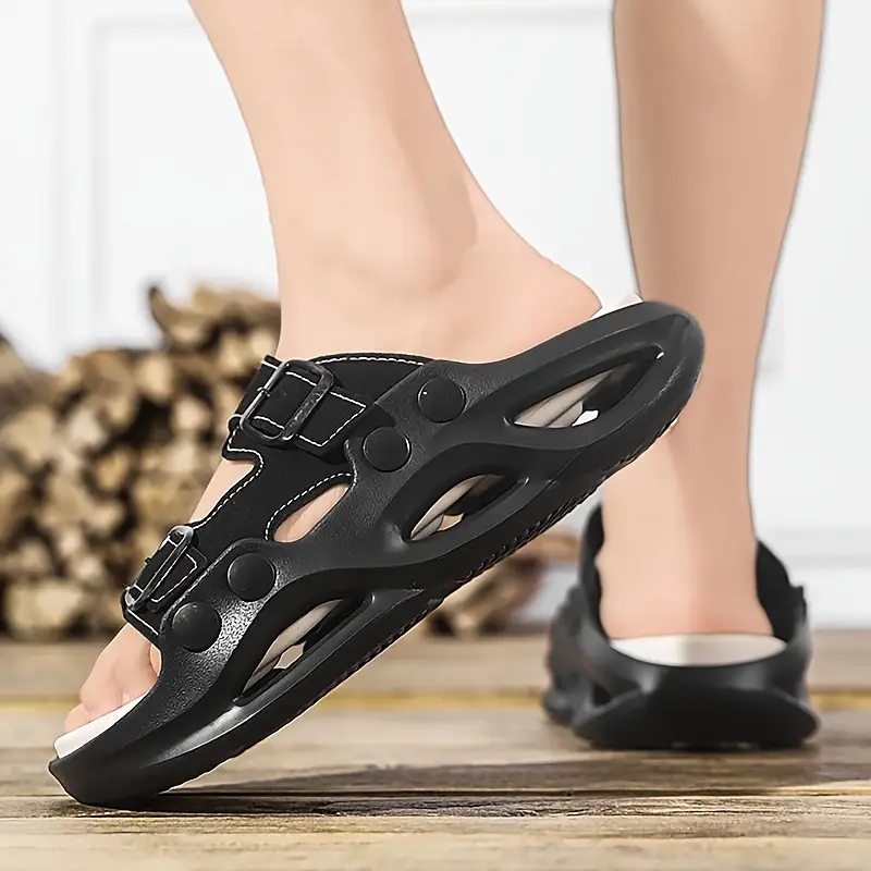 2025 summer minimalist thick soled couple slides breathable eva sandals with non fashionable black beige design for indoor outdoor use beach casual wear and beach sandals Product details 5
