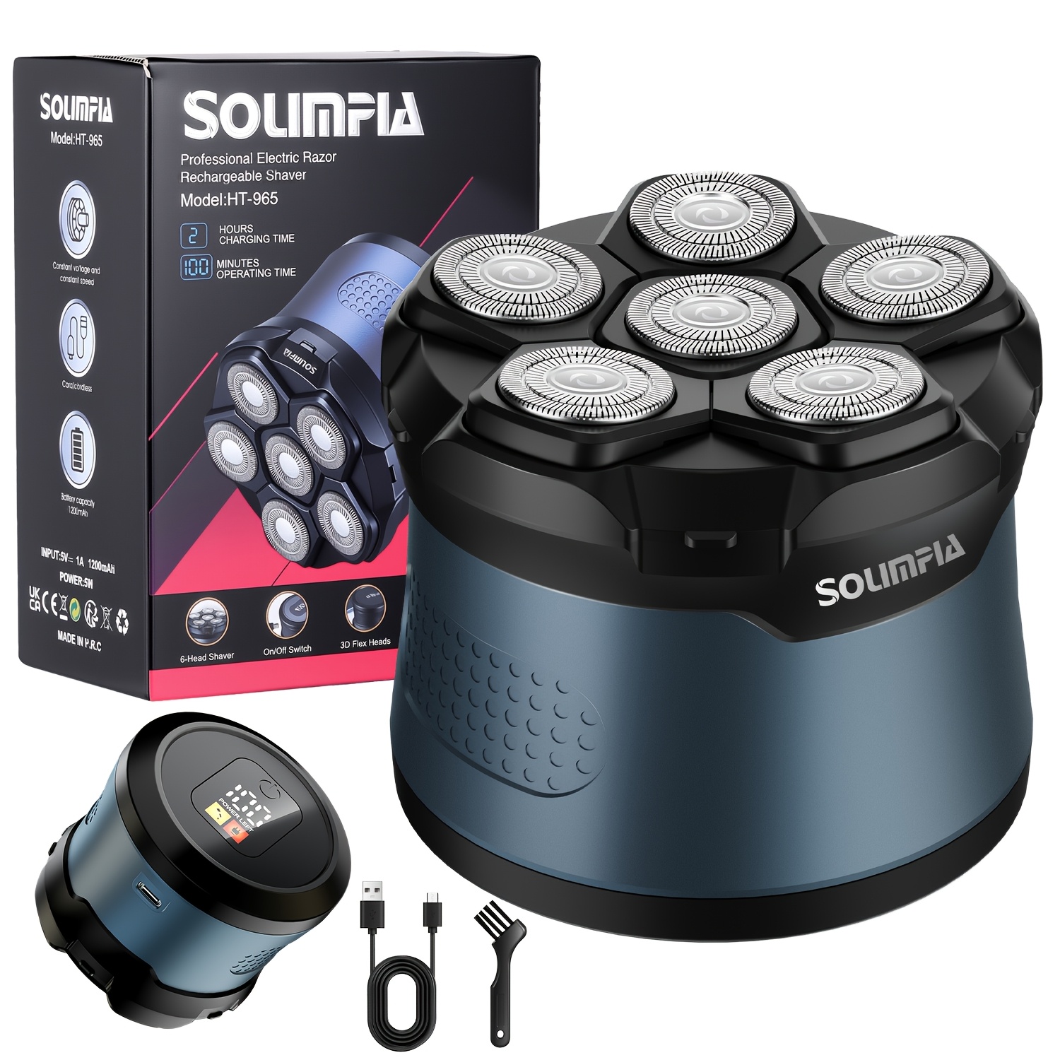 TEMU Solimpia Head Shaver For Men With Bald Heads, Magnetic Electric Hair Trimmer, Capacity, Rechargeable With Led Screen, Shavers Featuring Type-c Charging