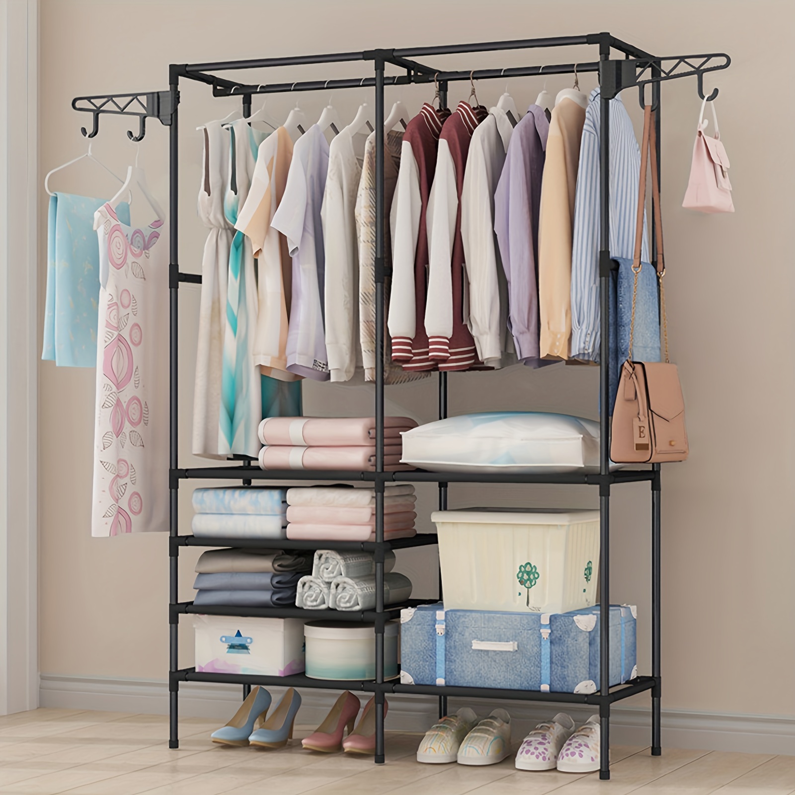 

1pc Metal Clothing Garment Clothes Organizer Shelves Freestanding For Multifunctional Clothes