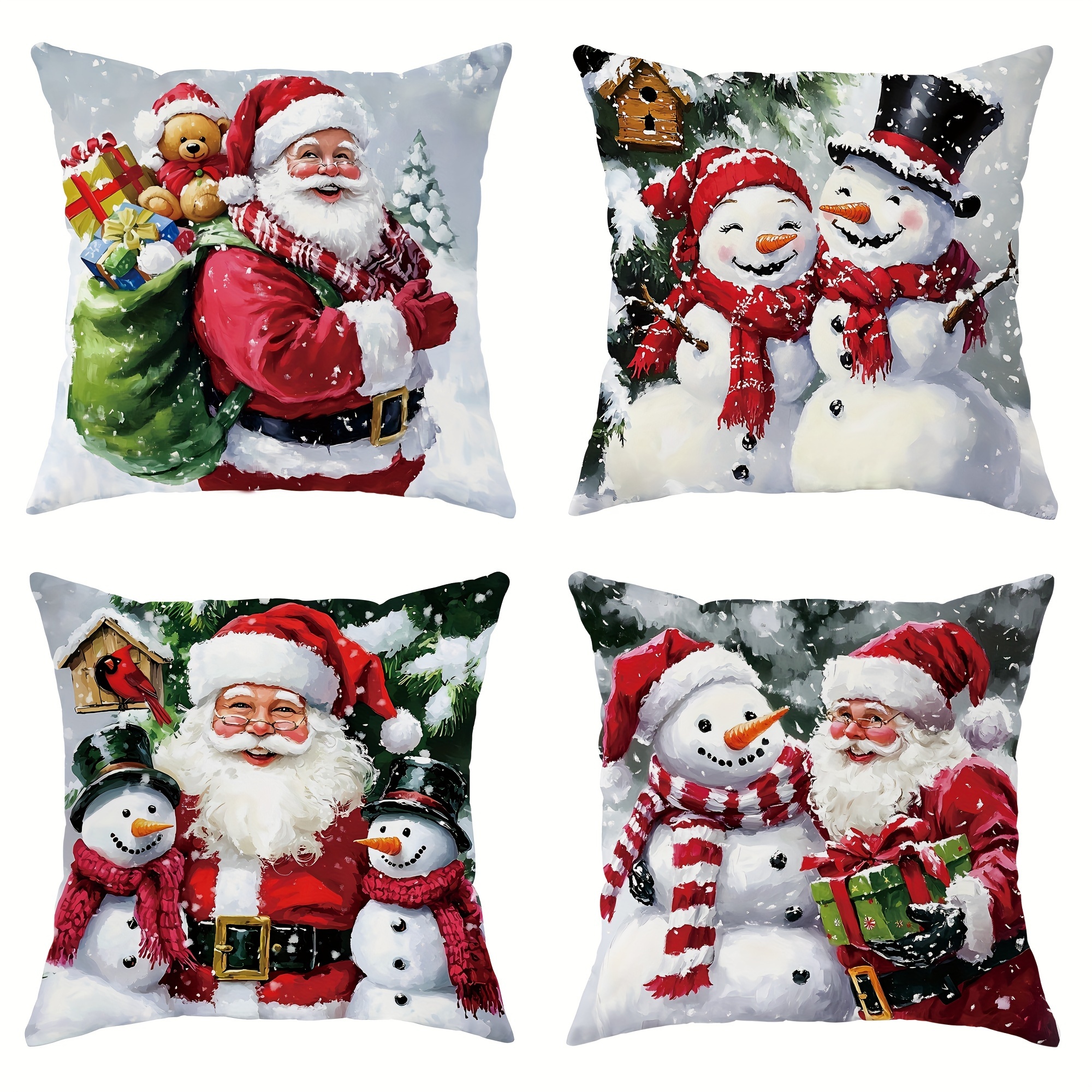 

4pcs Christmas Snowman Decorative Pillowcases 1 18in*18in For Christmas Sofa Bed Decor Inserts