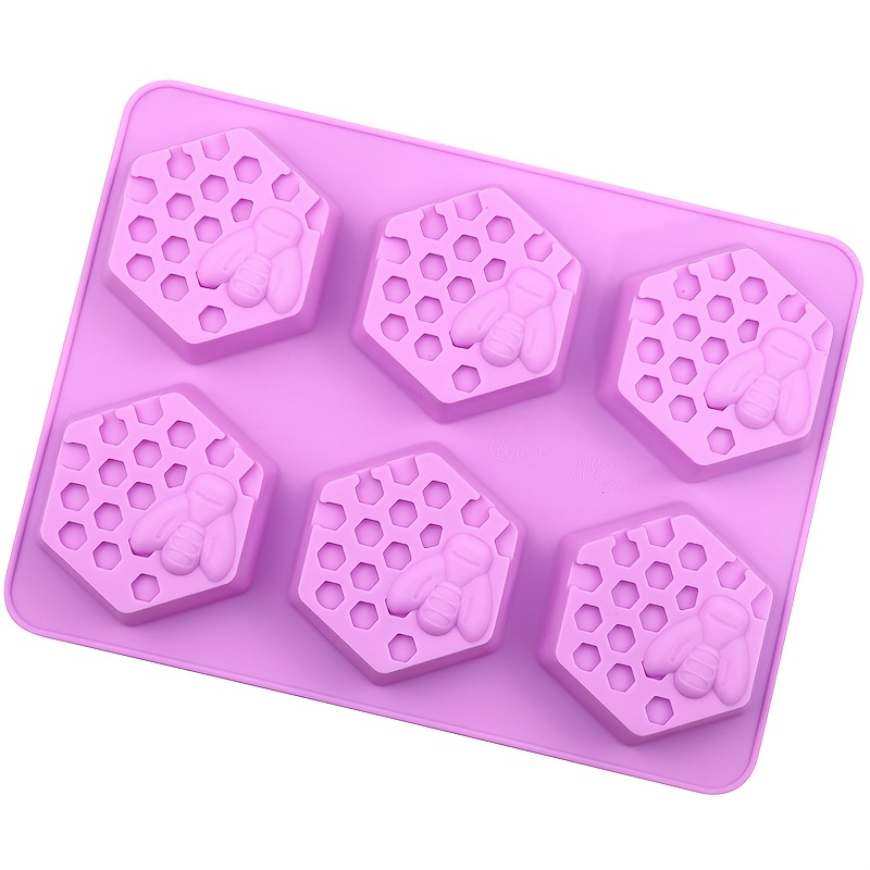 E-shop 1 Stück Waben-Silikonseifenform, 6-fach sechseckige Bienen-Silikonform, 3D Bienen-Seifenform, geeignet für Seife, Lotionstangen, Wachsschmelzen,