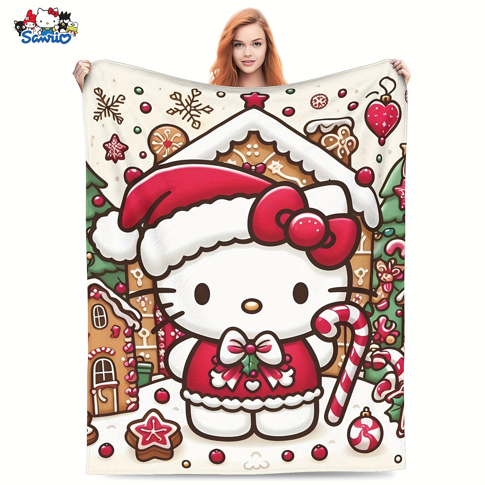 

Sanrio Hello Kitty Christmas Flannel Fleece Blanket - 100% Polyester Soft Throw For Sofa Bed, Holiday Design, Ideal For Birthday, Housewarming, Anniversary, Universal Holiday - No Electricity Needed