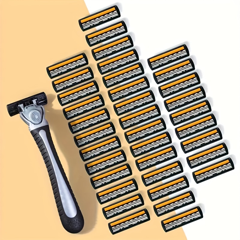 

Hypoallergenic Stainless Steel 3-layer Manual Razor With Black Handle And Yellow Blades - Washable, Ideal For Beard & Mustache Trimming