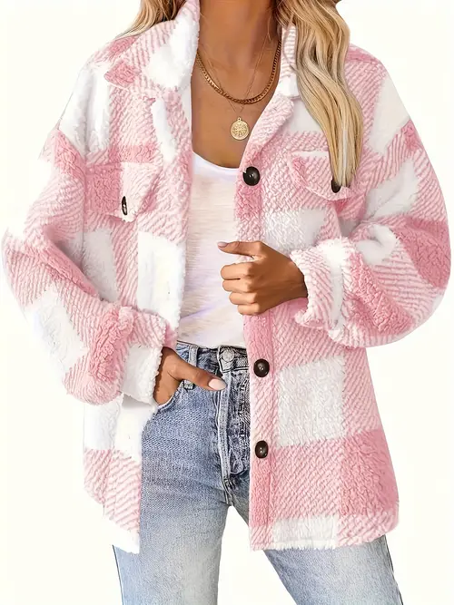 pattern button front teddy coat versatile long sleeve warm winter coat womens