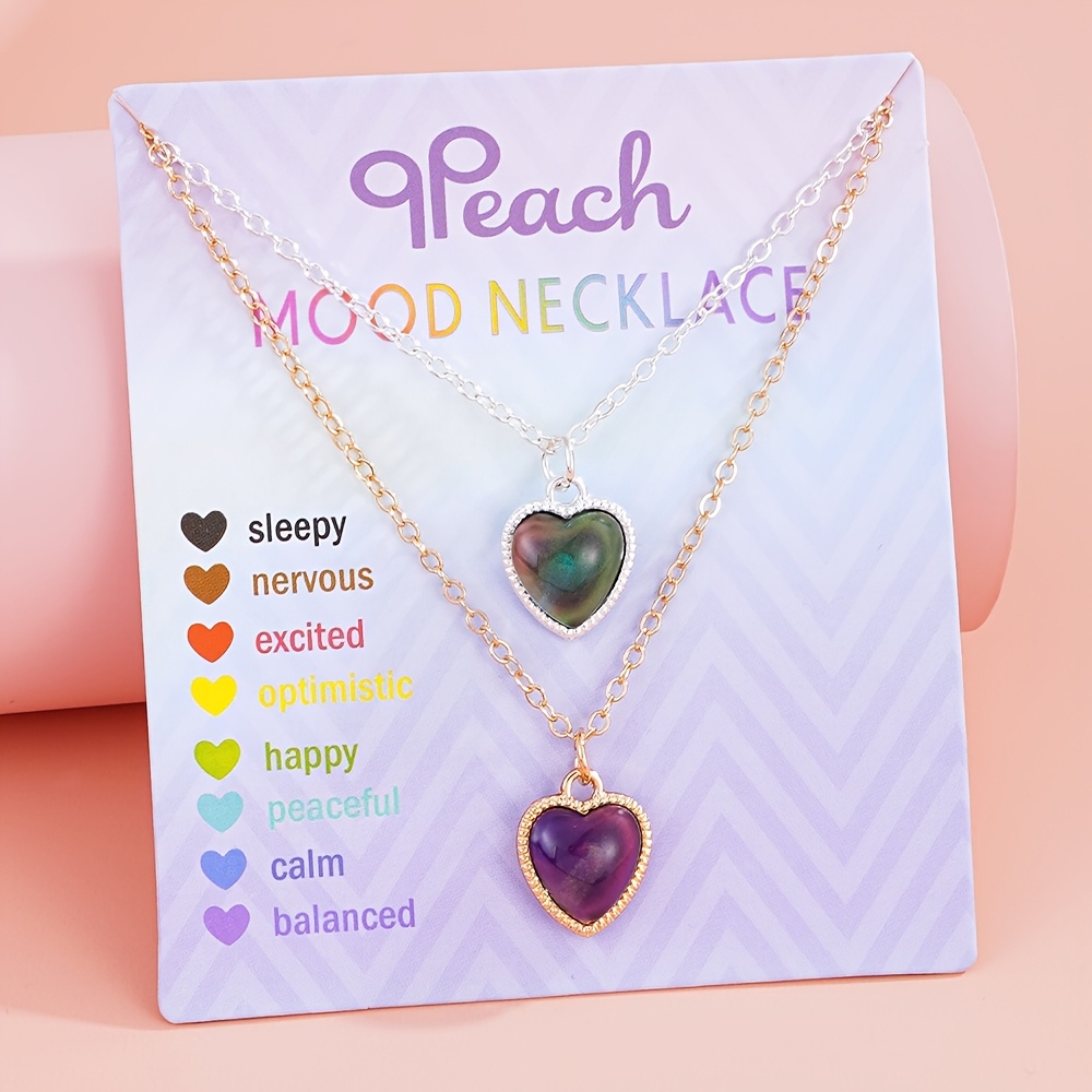TEMU 2pcs Temperature Color Changing Heart Pendant Necklace Set For Girls, Bff Friendship Jewelry, Fashion Creative Additions For Holiday Parties,
