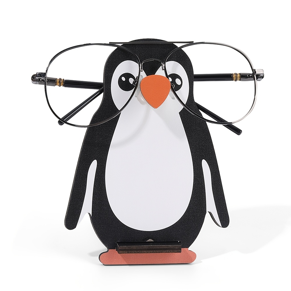 

1pc Adorable Penguin-shaped Wooden Glasses Holder - Black & White, , Multi-use Eyeglass & Cell Phone Storage Rack With Smiling Design - Perfect Desktop Ornament & Thoughtful Gift