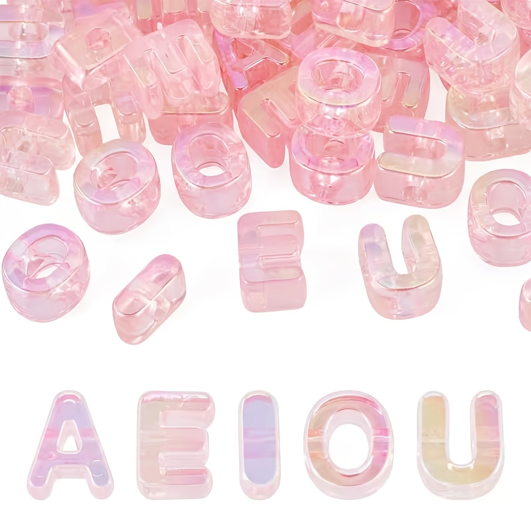TEMU 25 pièces Perles acryliques . Lettre, couleur transparente, rose, 20,5-21 mm. Accessoires de bricolage, pendentifs, perles décoratives.