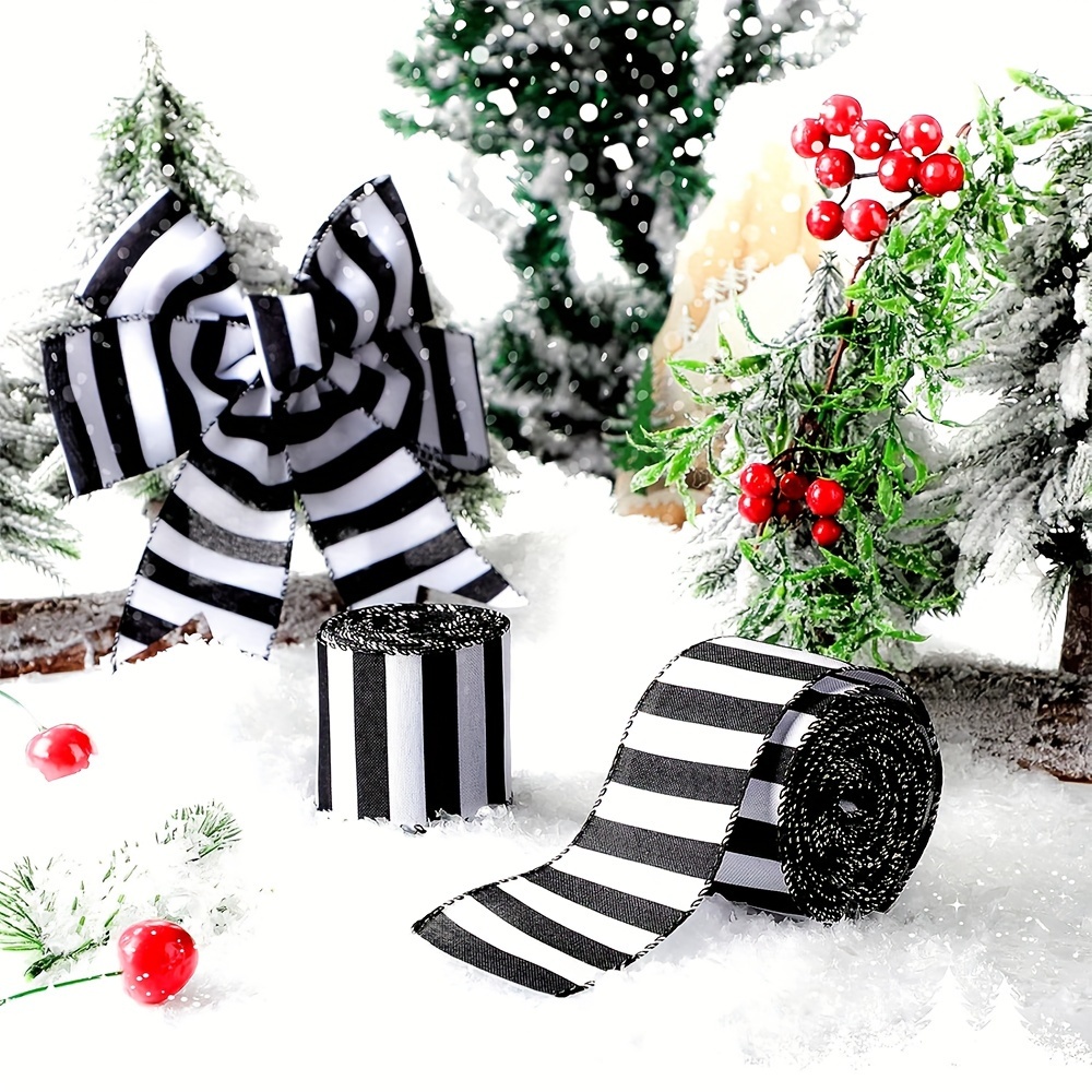 

Glam Style Christmas Ribbon Set – Polyester Black And White Striped Ribbon For Tree Decoration And Diy Crafts, 2 Rolls, 10 Yards Total, Non-electrical 2.5 Inch Universal Holiday Decor