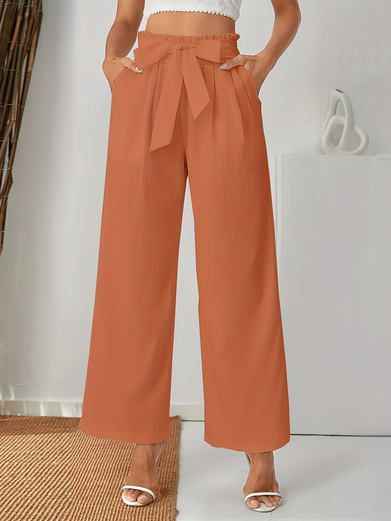 wide leg pants with tie belt