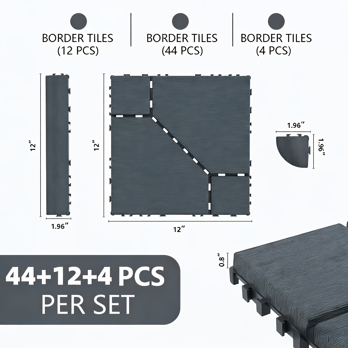 Image of Set Of 60 Interlocking Deck Tiles | Includes 44 Main Tiles, 12 Edge Tiles, And 4 Corner Tiles | 12-inch Durable Plastic Outdoor Flooring | Ideal For Gardens, , And Pool Areas -