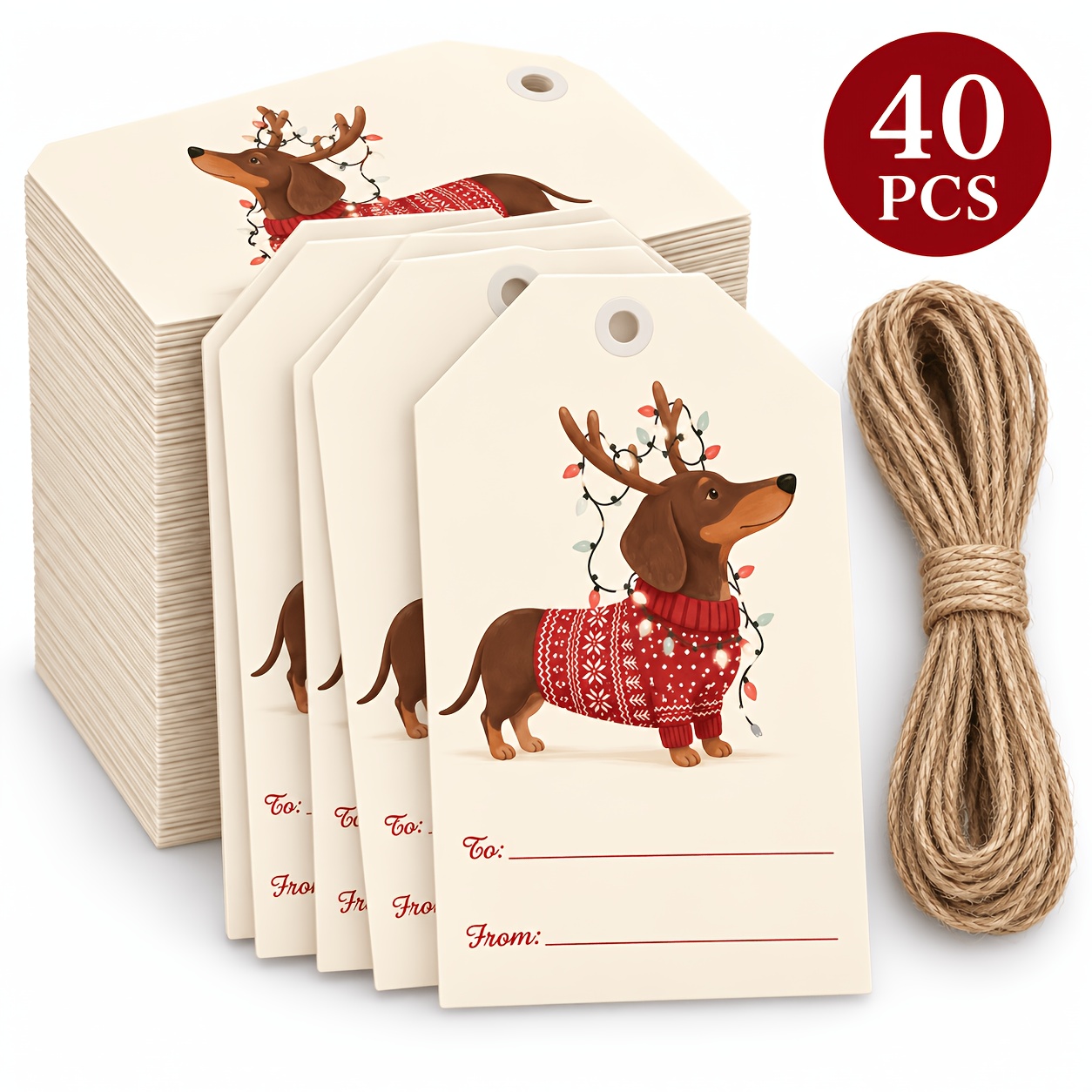 TEMU 20pcs/40pcs, Vintage Sausage Dog Christmas Label, Warm And Winter Pattern, Cute Cartoon Sausage Dog Christmas Hang Card, Handwritten Label, Gift