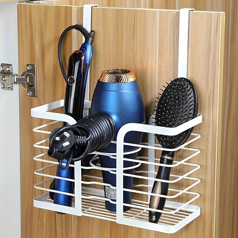 

Support Polyvalent pour Sèche-Cheveux - Montage ou sur Armoire, Organisateur de Salle de Bain pour Outils de Coiffure (Fer, , Lisseur) - Blanc