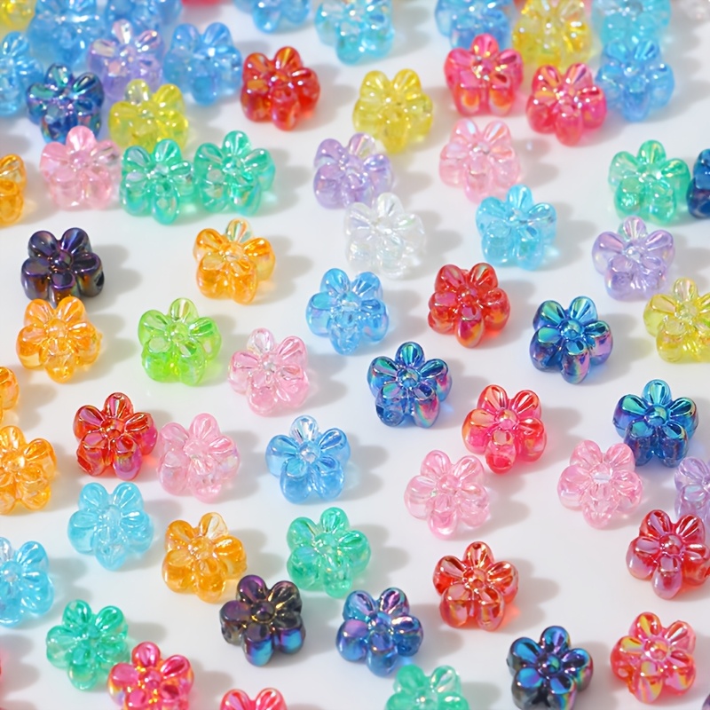 

200pcs Acrylic Flower Beads - Transparent Colored Plum Spacers For , Necklaces, Bracelets Crafting - Ideal Women's Gift