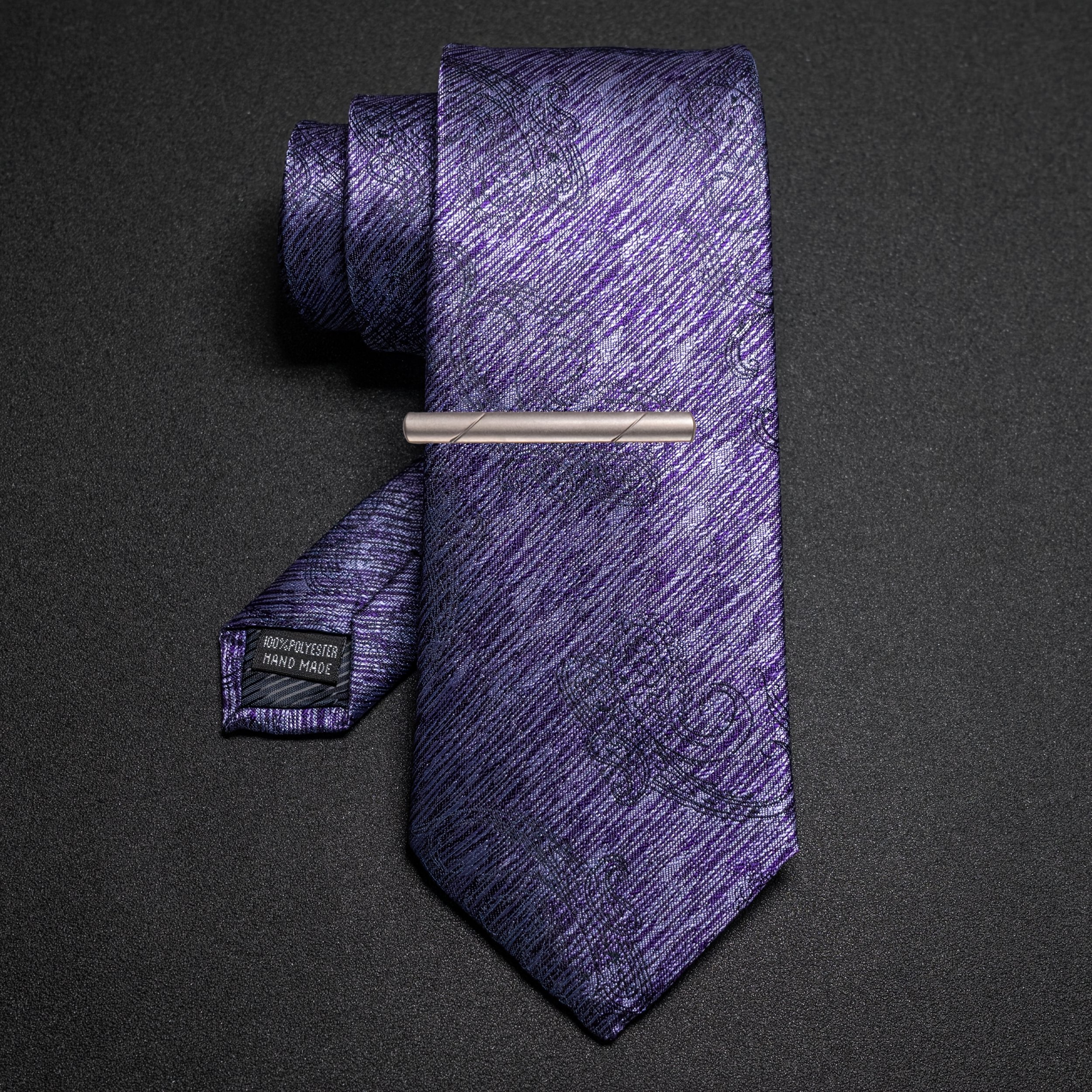 Heather Texture Paisley Jacquard Necktie and Tie Clip Set