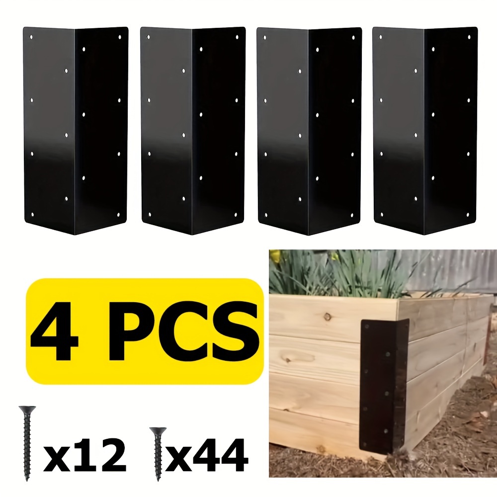 

4pcs Black Metal Brackets - Rustproof, Heavy-duty Furniture Connectors For 12" To 16" High Beds, Contemporary , Indoor/outdoor Use, Steel Bed Brackets