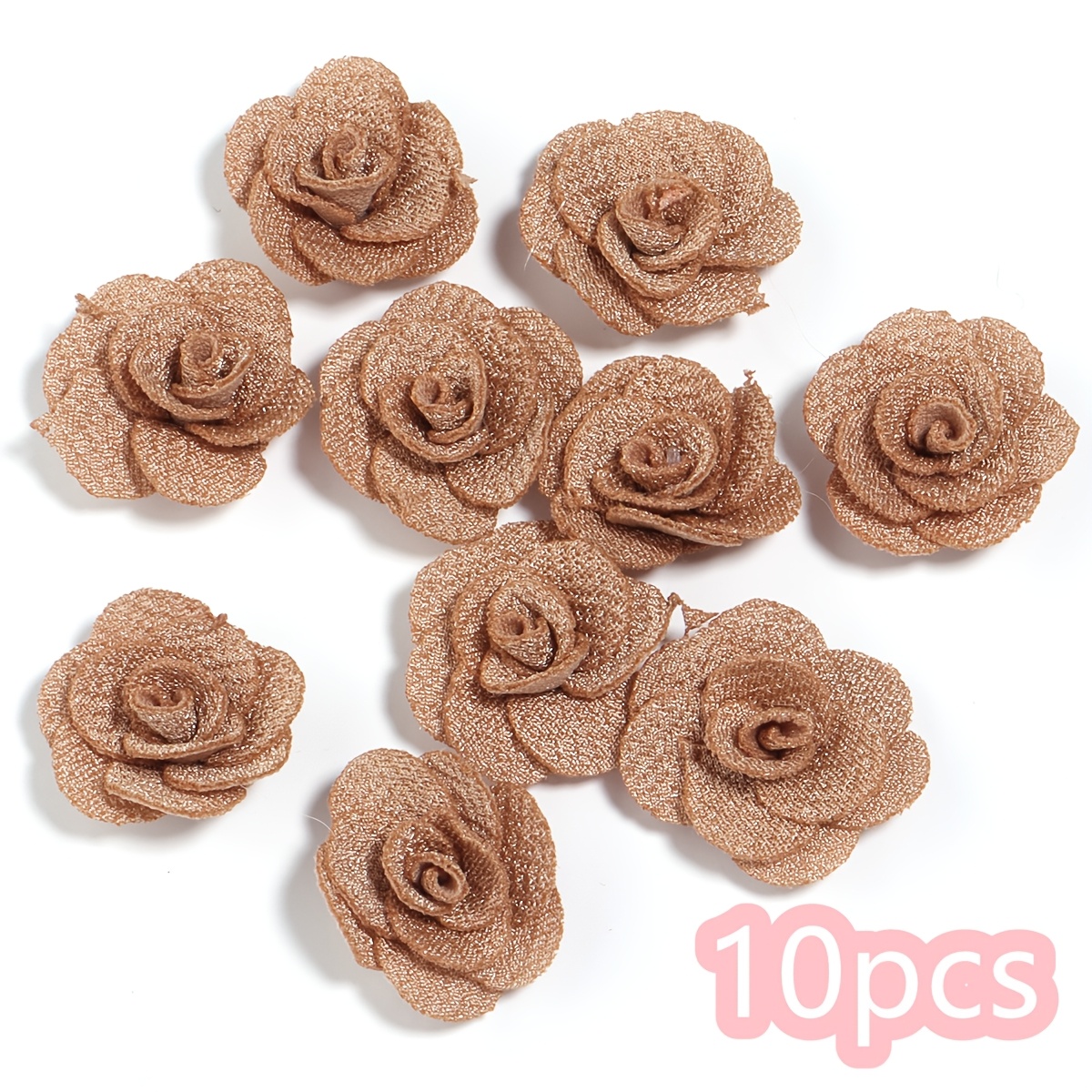 10pcs/bag Random Color 3cm Hemp Rose Flower Hair Additions Clothing Additions, Suitable For Clothing Shoes And Hats Additions, Christmas Wedding Decoration, Jewelry Making Parts