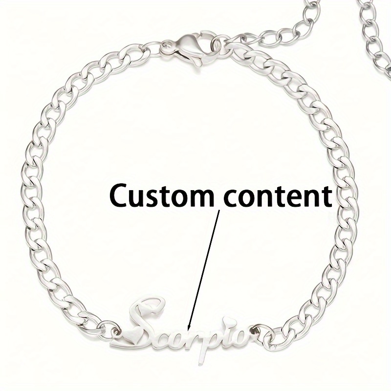 TEMU Bracelet Personnalisé, Bracelet en Acier Inoxydable à Maillons Cubains avec Nom Gravé, Bracelet Plaqué Or 18K pour Femme, Design Simple et ,