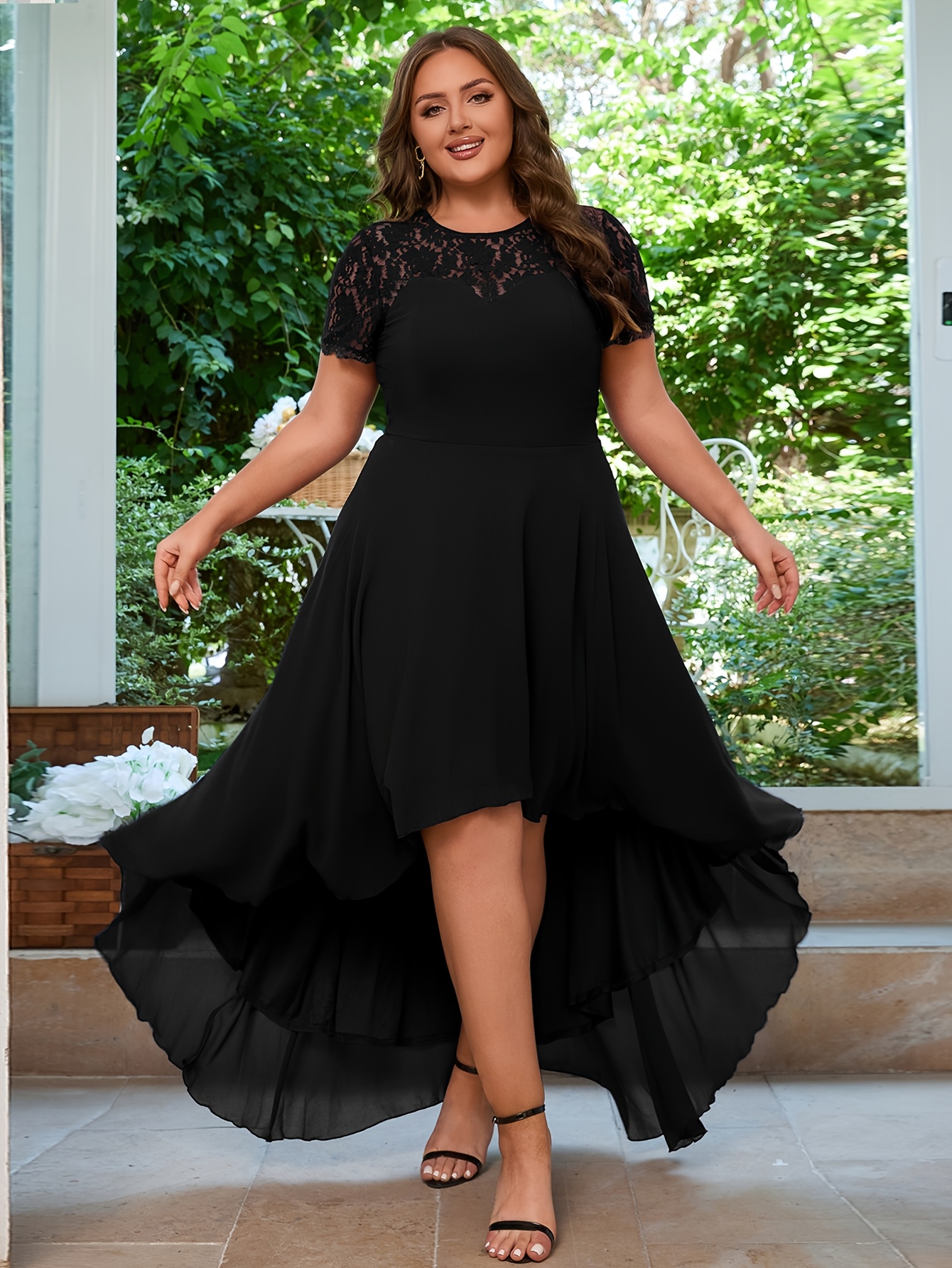 plus size plus size a plus size floral lace chiffon - Temu Hungary