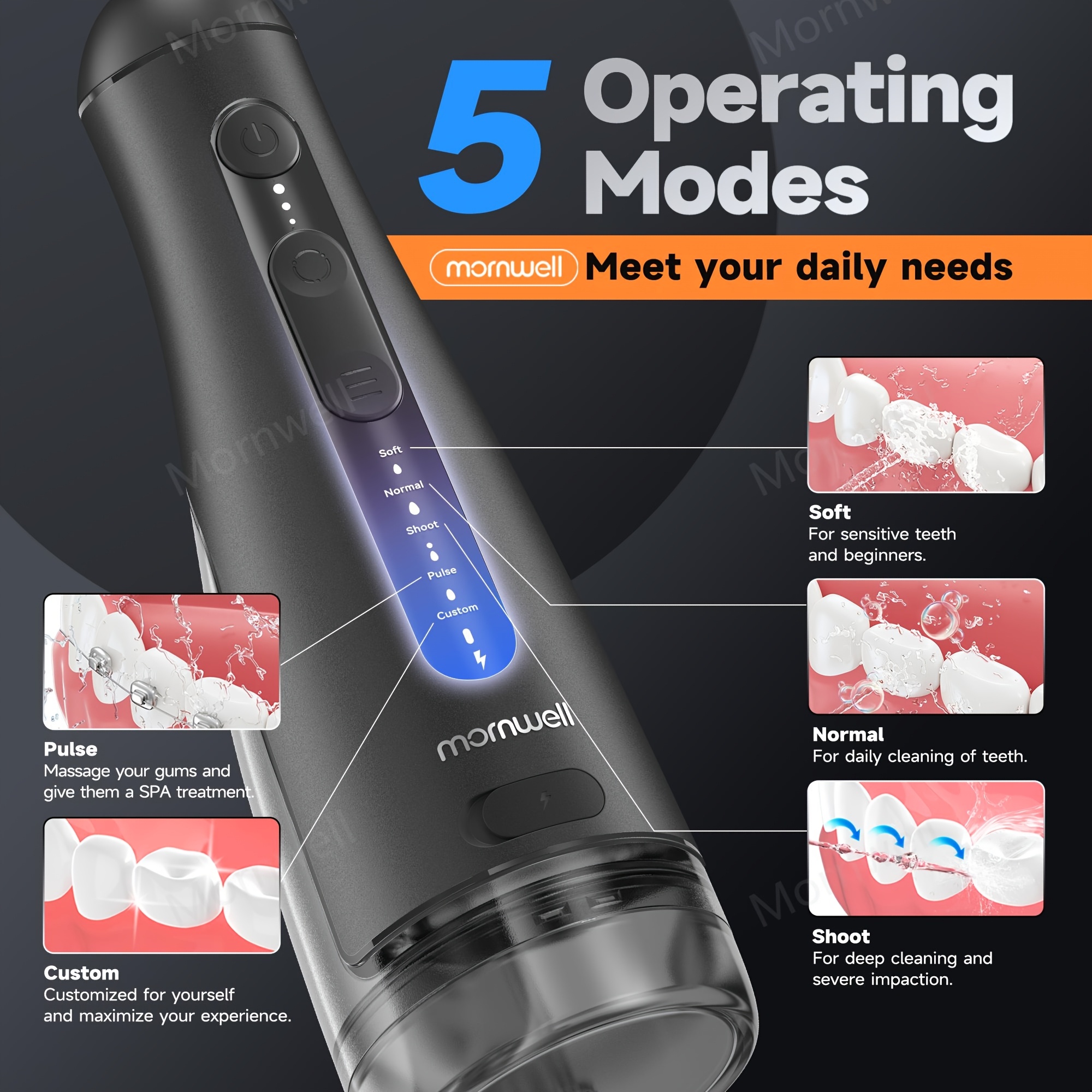 Mornwell F42 Portable 300ml Oral Irrigator with 5 Replacement Heads