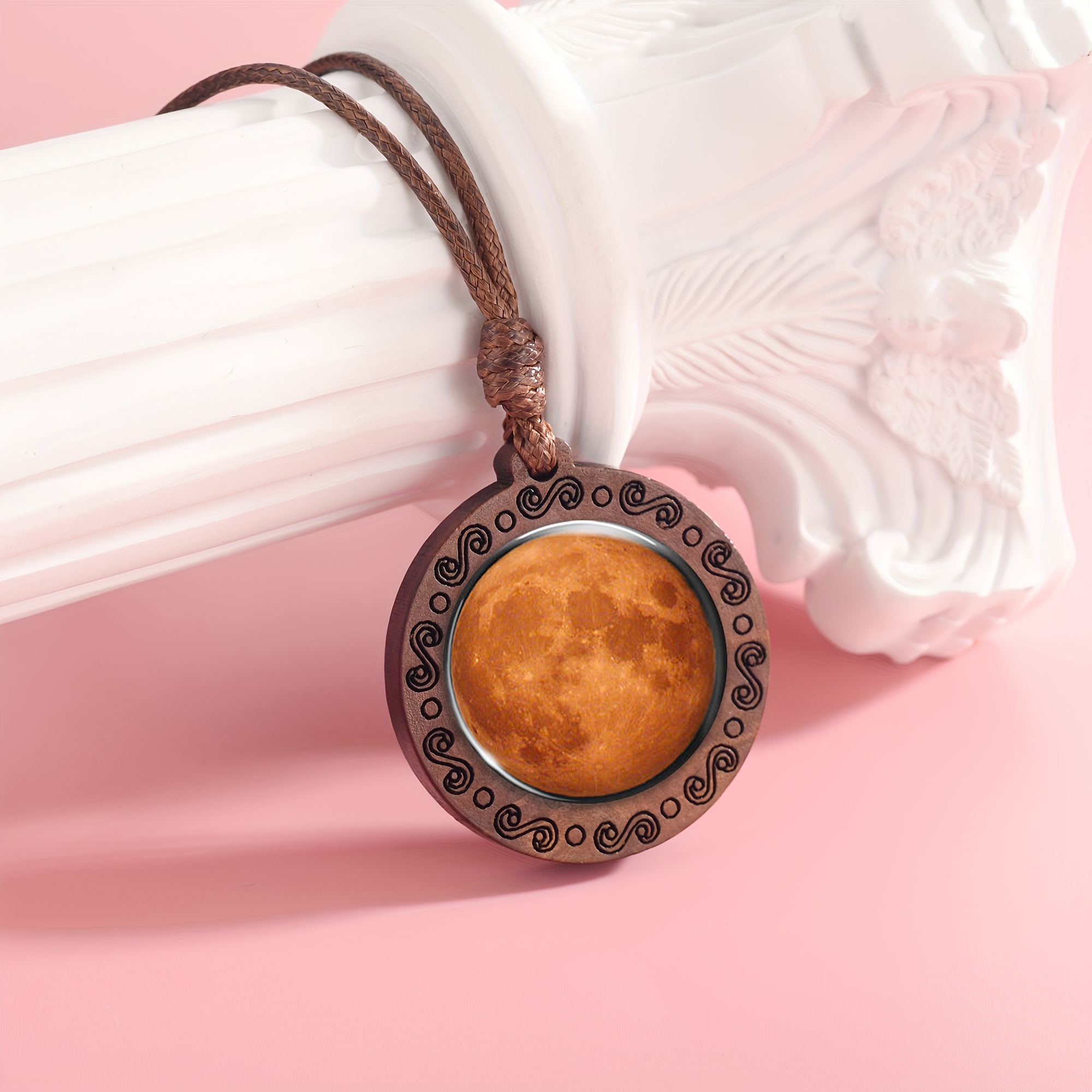 Handcrafted Orange Circular Wooden Pendant Necklace