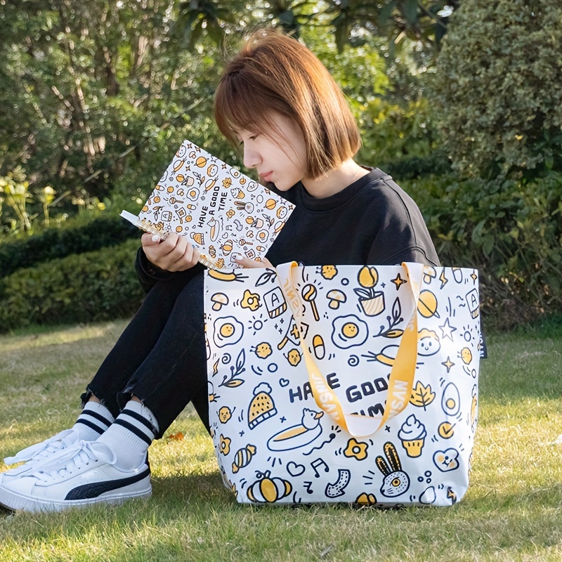 

1pc Fun Color Printing Waterproof Shopping Bag, Luggage Storage Woven Bag, Tote Lunch Bag Travel Bag, Valentine's Day Gift For Girl