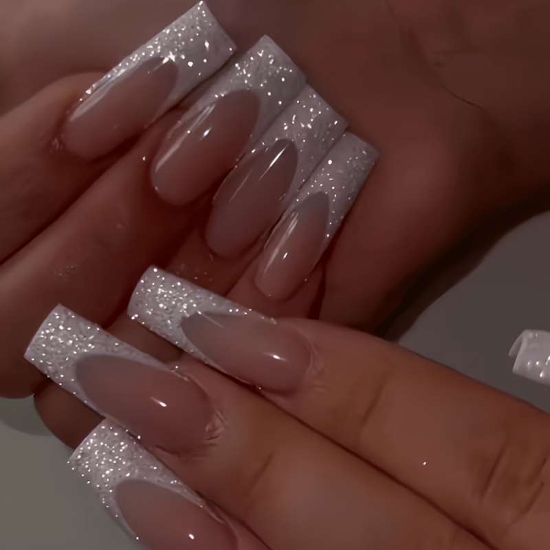 TEMU Upgrade Your Style 24pcs Wearable Design White Edge Loose Powder Premium Easy All-match Temperament Brightening False Nails Extension Removable