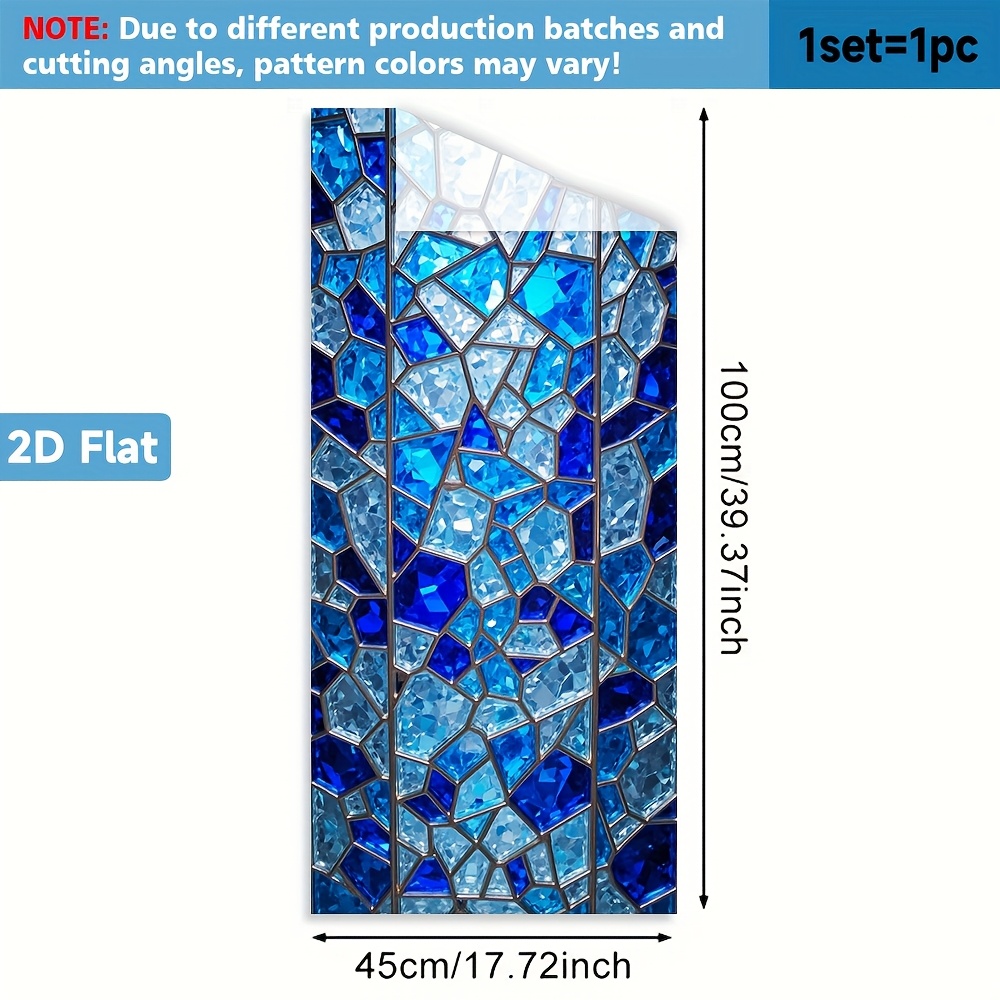 TEMU 1pc. With Blue Mosaic Glass 2d Window Film. Pvc Static Adsorption , 45x100cm. Decoration Removablereusableprivacy Protectioneasy To Installno