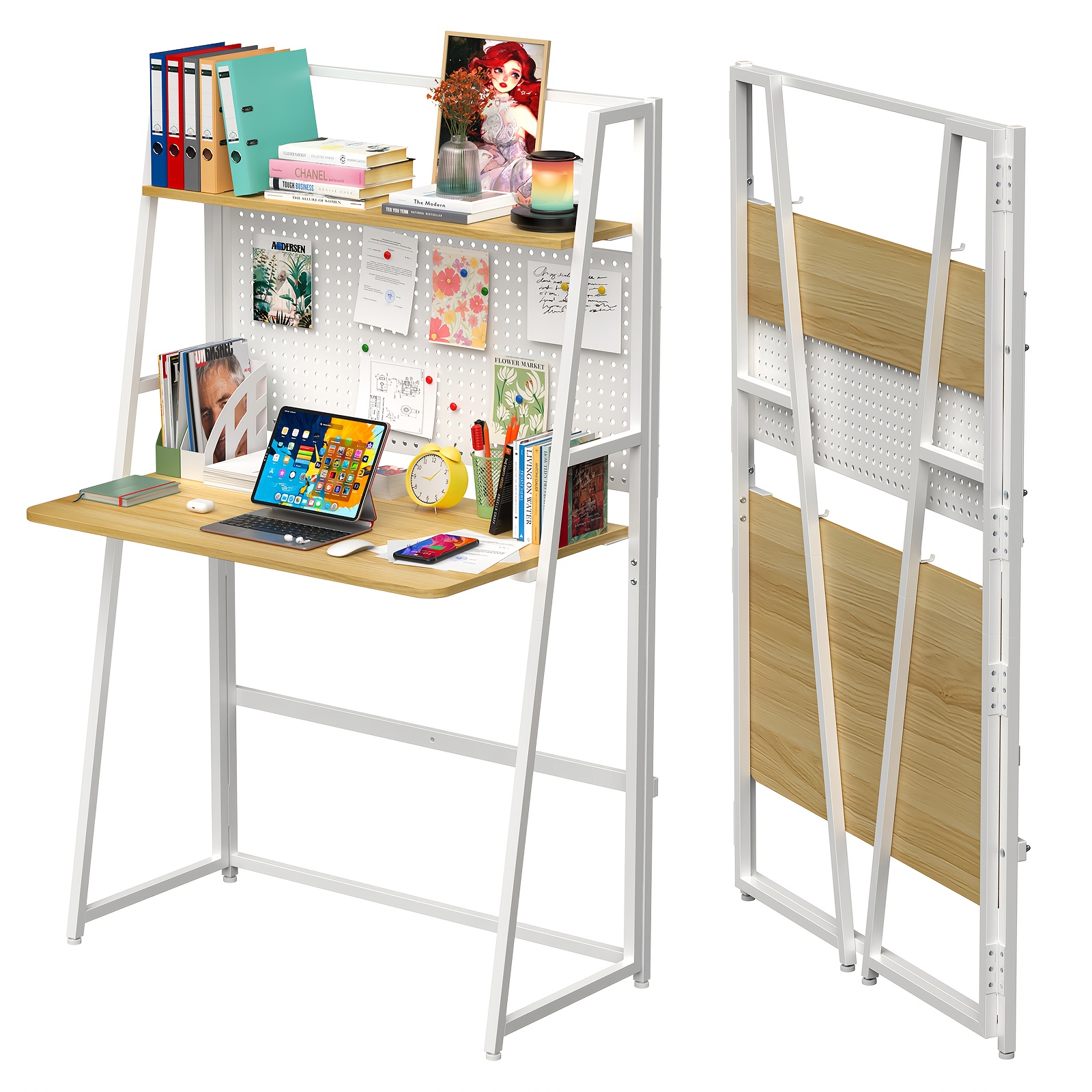 Compact Computer Workstation, Dual-level Surface, Office Desk 80x48x136.5cm