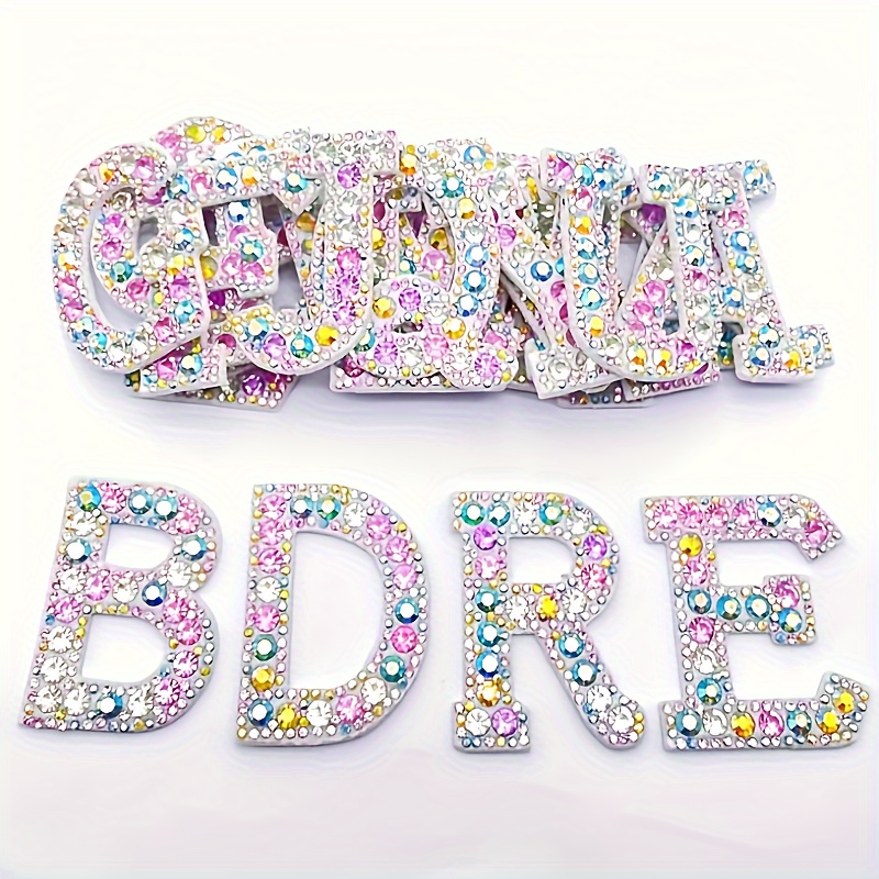 

26pcs Rhinestone Alphabet Patches - A-z Mixed Colors, Iron-on Badges For Diy Clothing, Hats & Jeans Decor