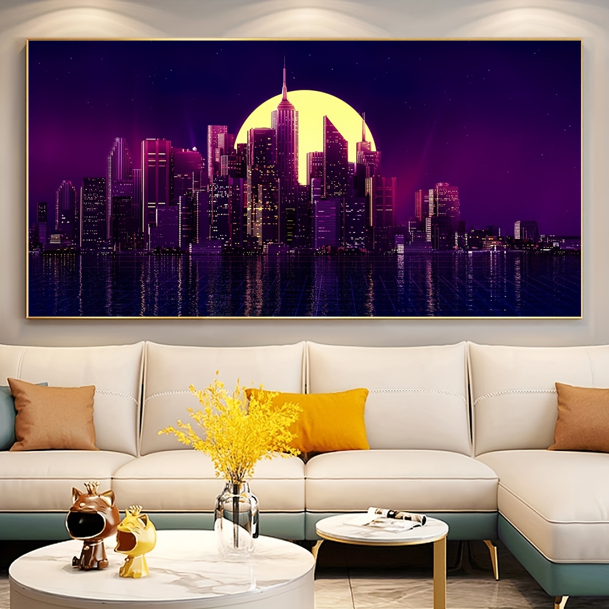 Papel pintado de paisaje de la ciudad, hermoso mural de pared grande con  vista nocturna de la ciudad para dormitorio, sala de estar, fondo de TV,  sofá