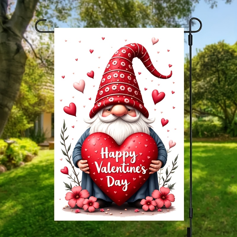 

1pc Happy Valentine's Day Garden Flag - Double-sided Polyester Fabric, Fade-resistant Design For Yard, Lawn, And Party Decorations, No Power Needed, Flagpole Not Included