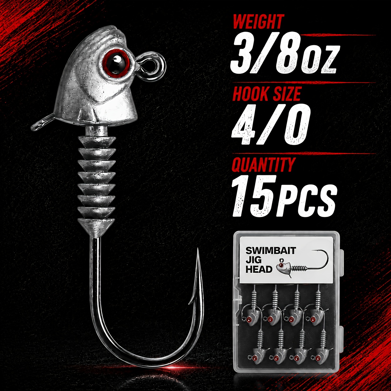 TEMU Swimbait Jig Heads With Stacked Cone Keeper, Minnow Fishing Jighead 3/16 1/4 3/8 1/2oz (15pcs), Freshwater Fishing, Saltwater Fishing, Realistic