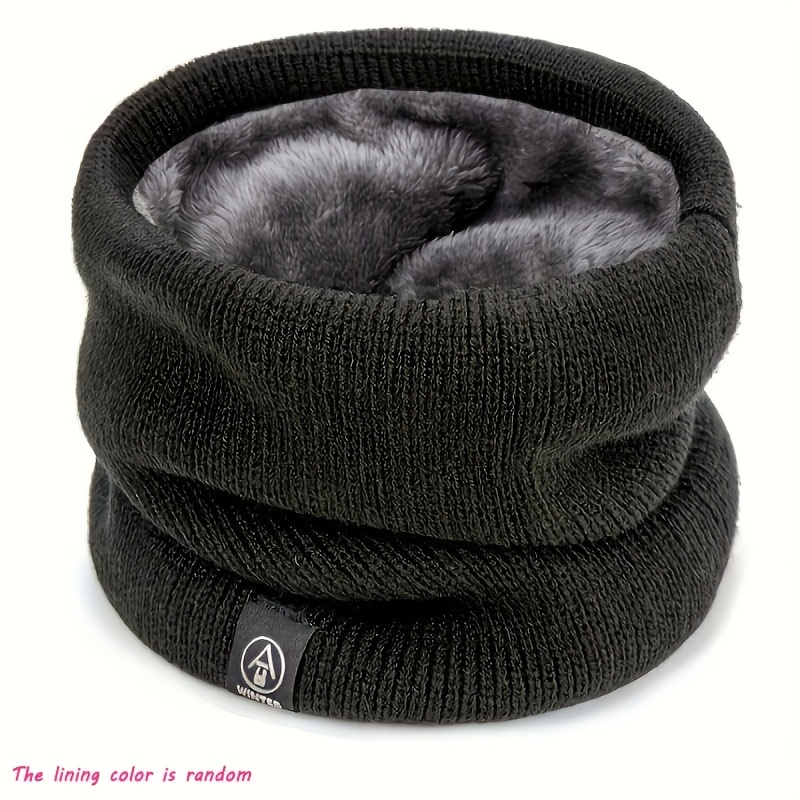 Image of 1pc Elegant Solid Color Polyester Scarf With Velvet Lining - Stretchable Knitted Neck Warmer For Men And Women, For Outdoors, 80% Polyester 20% Spandex, Machine Washable