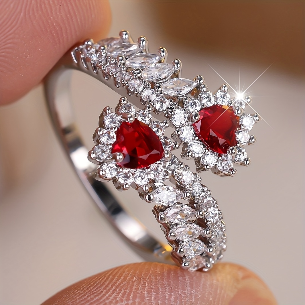 ANGOL Heart-Shaped Zirconia Adjustable Ring, Fashionable Gift