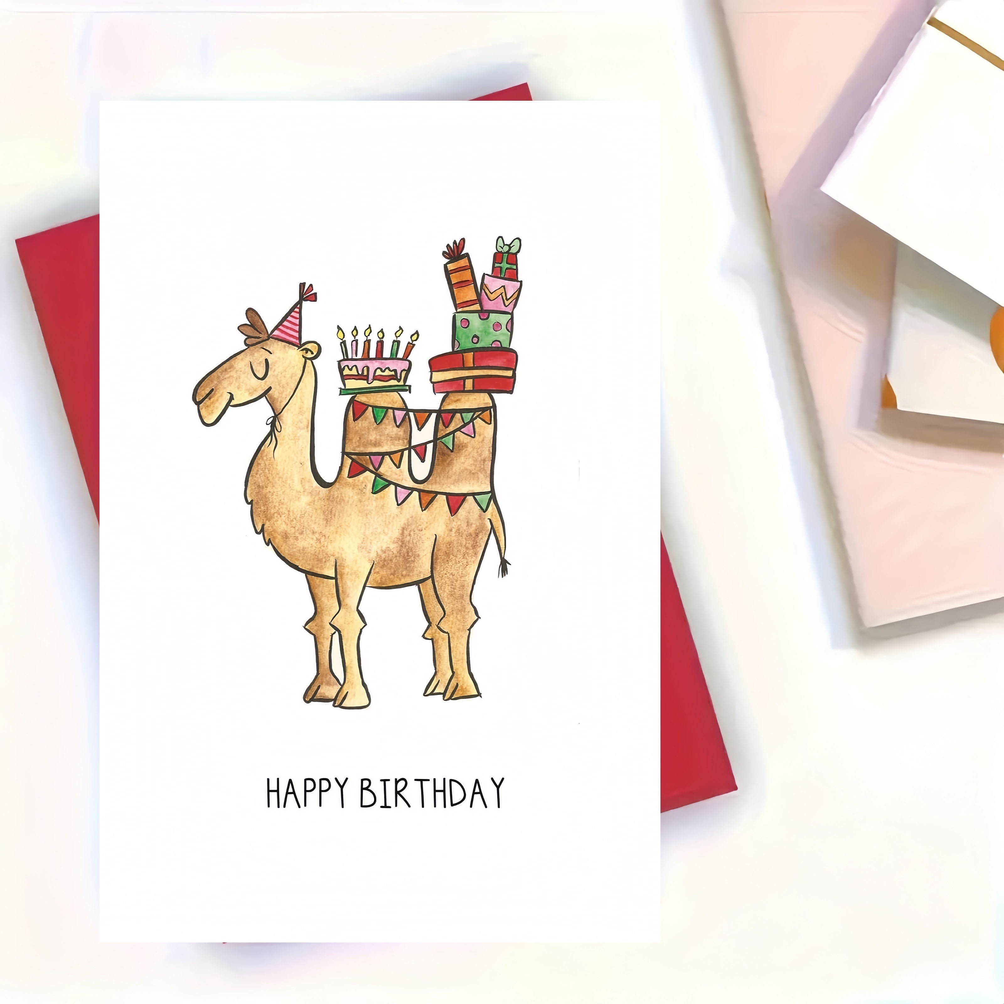 

Camel Birthday Card - Fun And Unique Happy Birthday Greeting Card For Family, Kids, Friends - Blank Inside With Envelope - Suitable For Birthday Parties - For Anyone