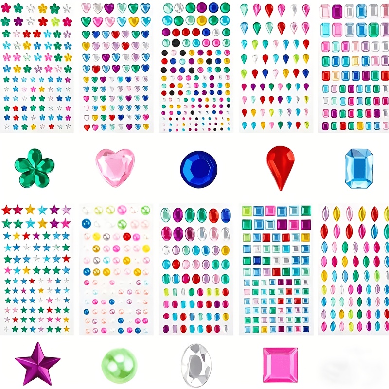 910pcs Of Gem-studded Stickers In Total, On 10 Sheets Of Paper, Featuring Crystal And Diamond Patterns, Perfect For Crafting. Diamond Stickers Are Ideal As Embellishments And For . Stickers