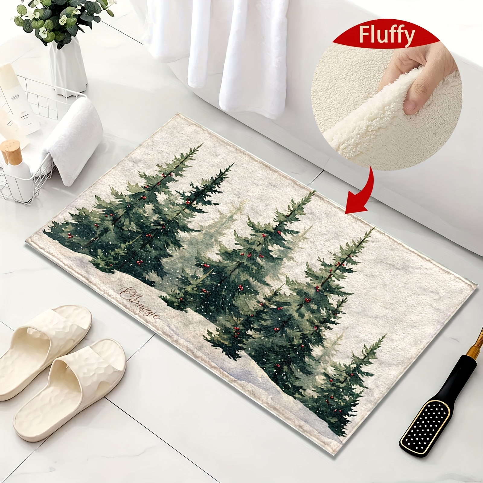 

Christmas Tree Bath Mat, Dry Rug, , , For Bathroom, , - Rectangle Polyester Bath Rug For Decor, 1pc, Fluffy Decor Decoration